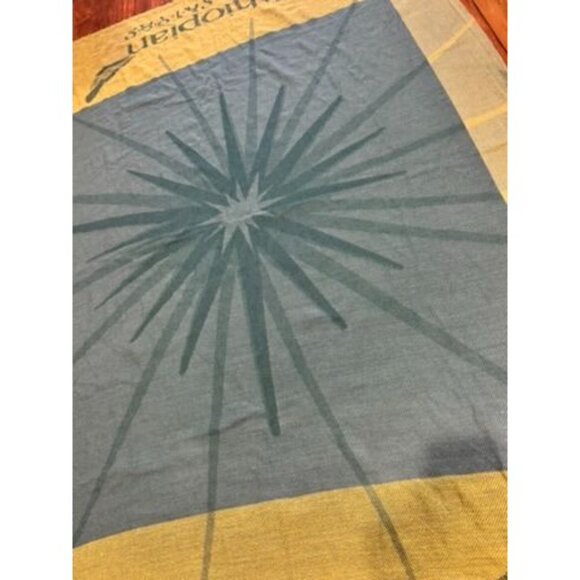 Vintage Ethiopian Airlines In-Flight Plane Blanket Throw Blue Yellow 59" x 43" - Picture 4 of 6